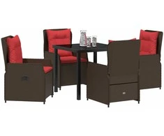 Lauko baldų komplektas Sodo valgomojo komplektas su pagalve 5 pcs Ruda Poli ratanas