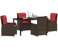 Lauko baldų komplektas Sodo valgomojo komplektas su pagalve 5 pcs Ruda Poli ratanas
