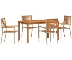 Lauko baldų komplektas Sodo valgomojo komplektas 5 pcs Smėlio Kietos akacijos mediena