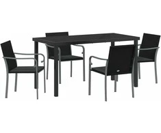 Lauko baldų komplektas Sodo valgomojo komplektas 5 pcs Juoda ir pilka PE ratanas