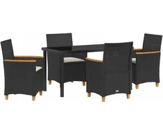 Lauko baldų komplektas Sodo valgomojo komplektas 5 pcs Juoda poliratanas