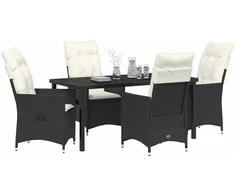 Lauko baldų komplektas Sodo valgomojo komplektas su pagalve 5 pcs Juoda poliratanas