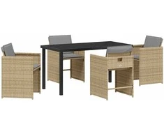 Lauko baldų komplektas Sodo valgomojo komplektas su pagalve 5 pcs Smėlio poliratanas