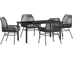 Lauko baldų komplektas Sodo valgomojo komplektas su pagalve 5 pcs Juoda poliratanas