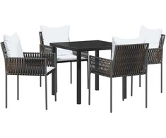 Lauko baldų komplektas Sodo valgomojo komplektas 5 pcs Ruda ir juoda PE ratanas