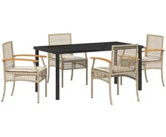 Lauko baldų komplektas Sodo valgomojo komplektas 5 pcs Bežinė ir juoda Ratanas