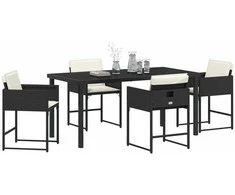 Lauko baldų komplektas Sodo valgomojo komplektas su pagalve 5 pcs Juoda poliratanas