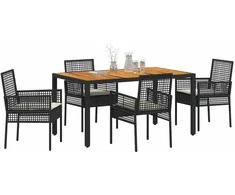 Lauko baldų komplektas Sodo valgomojo komplektas 5 pcs Juoda poliratanas