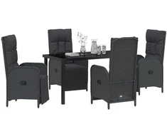 Lauko baldų komplektas Sodo valgomojo komplektas su pagalve 5 pcs Juoda poliratanas