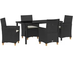 Lauko baldų komplektas Sodo valgomojo komplektas 5 pcs Juoda poliratanas