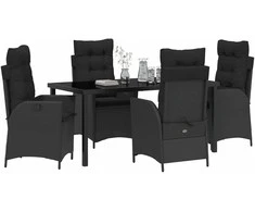 Lauko baldų komplektas Sodo valgomojo komplektas su pagalve 5 pcs Juoda poliratanas