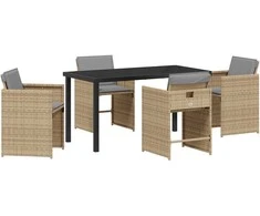Lauko baldų komplektas Sodo valgomojo komplektas 5 pcs Smėlio poliratanas