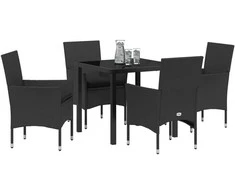Lauko baldų komplektas Sodo valgomojo komplektas su pagalve 5 pcs Juoda poliratanas