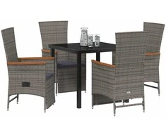 Lauko baldų komplektas Sodo valgomojo komplektas su pagalve 5 pcs Pilka poliratanas