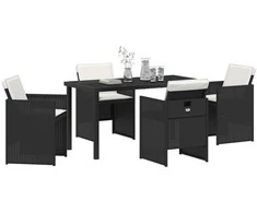 Lauko baldų komplektas Sodo valgomojo komplektas su pagalve 5 pcs Juoda poliratanas