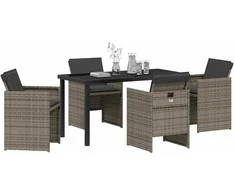 Lauko baldų komplektas Sodo valgomojo komplektas su pagalve 5 pcs Pilka poliratanas