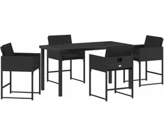 Lauko baldų komplektas Sodo valgomojo komplektas su pagalve 5 pcs Juoda poliratanas