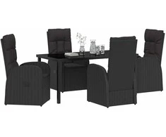 Lauko baldų komplektas Sodo valgomojo komplektas su pagalve 5 pcs Juoda poliratanas
