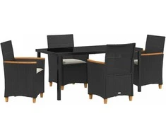 Lauko baldų komplektas Sodo valgomojo komplektas 5 pcs Juoda poliratanas