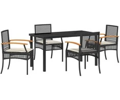 Lauko baldų komplektas Sodo valgomojo komplektas su pagalve 5 pcs Juoda Ratanas