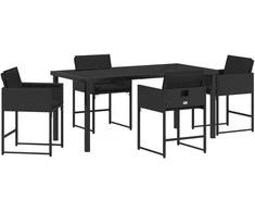 Lauko baldų komplektas Sodo valgomojo komplektas su pagalve 5 pcs Juoda poliratanas