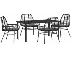 Lauko baldų komplektas Sodo valgomojo komplektas 5 pcs Juoda poliratanas