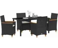 Lauko baldų komplektas Sodo valgomojo komplektas 5 pcs Juoda poliratanas