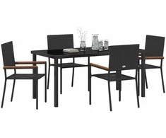 Lauko baldų komplektas Sodo valgomojo komplektas su pagalve 5 pcs Juoda poliratanas