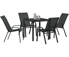 Lauko baldų komplektas Sodo valgomojo komplektas 5 pcs Juoda Miltelinis plienas