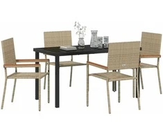 Lauko baldų komplektas Sodo valgomojo komplektas su pagalve 5 pcs Smėlio poliratanas