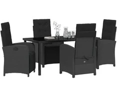 Lauko baldų komplektas Sodo valgomojo komplektas su pagalve 5 pcs Juoda poliratanas