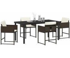 Lauko baldų komplektas Sodo valgomojo komplektas su pagalve 5 pcs Ruda poliratanas