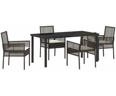 Lauko baldų komplektas Sodo valgomojo komplektas su pagalve 5 pcs Ruda poliratanas