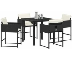 Lauko baldų komplektas Sodo valgomojo komplektas su pagalve 5 pcs Juoda poliratanas