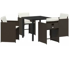 Lauko baldų komplektas Sodo valgomojo komplektas su pagalve 5 pcs Ruda poliratanas
