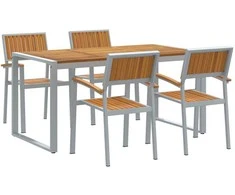 Sodo valgomojo komplektas 5 pcs Pilka Kietos akacijos mediena