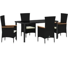 Lauko baldų komplektas Sodo valgomojo komplektas su pagalve 5 pcs Juoda