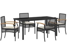 Lauko baldų komplektas Sodo valgomojo komplektas su pagalve 5 pcs Juoda Ratanas