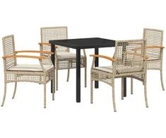Lauko baldų komplektas Sodo valgomojo komplektas 5 pcs Bežinė ir juoda Ratanas