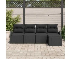 Lauko baldų komplektas Sodo Sofų Rinkinys 5 pcs Juoda poliratanas