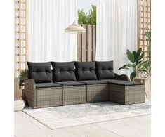 Lauko baldų komplektas Sodo Sofų Rinkinys su pagalve 5 pcs Pilka Poli ratanas