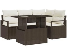 Lauko baldų komplektas Sodo Sofų Rinkinys su pagalve 5 pcs Ruda Poli ratanas