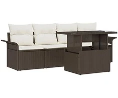 Lauko baldų komplektas Sodo Sofų Rinkinys su pagalve 5 pcs Ruda Poli ratanas
