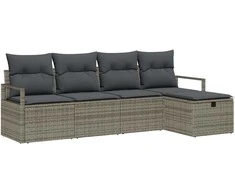 Lauko baldų komplektas Sodo Sofų Rinkinys su pagalve 5 pcs Pilka Poli ratanas