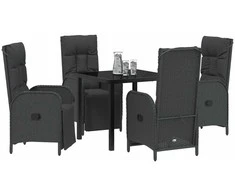 Lauko baldų komplektas Sodo valgomojo komplektas su pagalve 5 pcs Juoda poliratanas