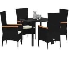 Lauko baldų komplektas Sodo valgomojo komplektas su pagalve 5 pcs Juoda