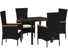 Lauko baldų komplektas Sodo valgomojo komplektas su pagalve 5 pcs Juoda