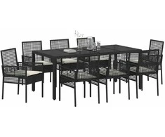 Lauko baldų komplektas Sodo valgomojo komplektas 9 pcs Juoda poliratanas