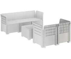 5-vietė sodo sofa Rataninio išvaizdos PP Balta