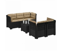 5-vietė sodo sofa su pagalvėlėmis Rataninio išvaizdos PP